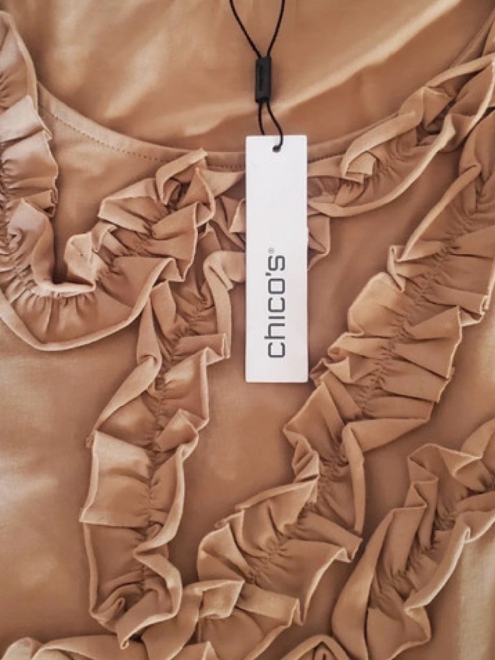 Chico's Tan Ruffle-Front Chemise